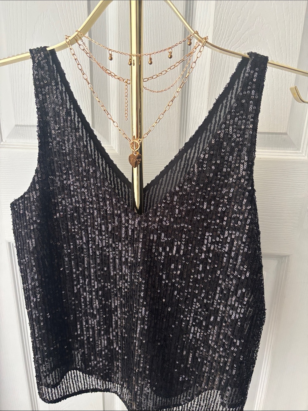 LOFT Black Sequin V-Neck Sleeveless Tank | Size XSP